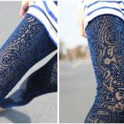 Black Pink or Aqua Blue Velvet Silver Dots Transparent Sheer Flower Floral Cut Slim Fit Leggings Tights Autumn Winter Vintage Pants S-L