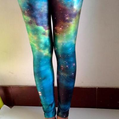 Pream Nebula Teal Woman Leggings- Printed Leggings- Leggings- Pants- Tights-