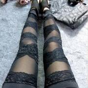 Sexy Punk Lace Stripes Style Leggings