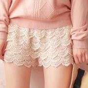 White Sexy Fashion Mini Lace Tiered Short Skirt Under Safety Pants Shorts