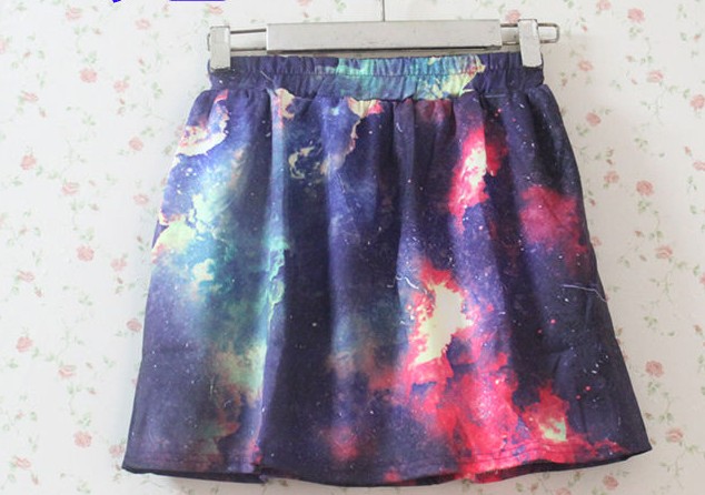 Blue Sky Universe Print Elastic Skirt on Luulla