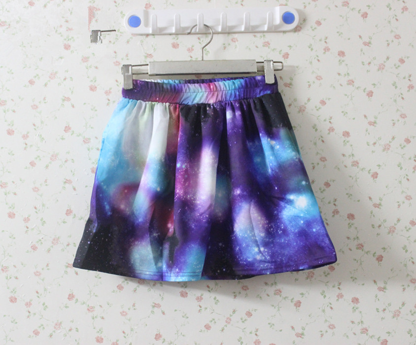 Fantasy Purple And Blue Galaxy Print Elastic Skirt on Luulla